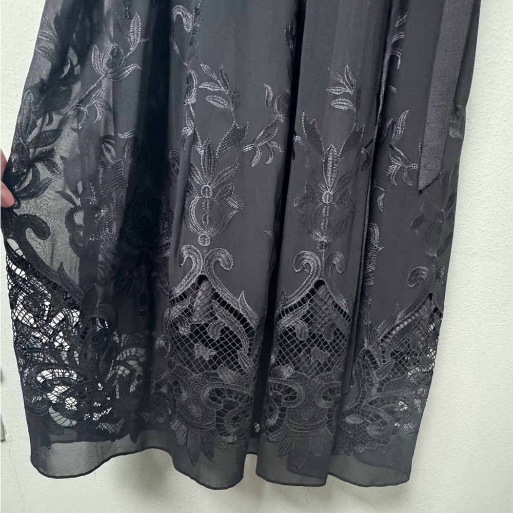 NWT Tahari ASL Black Sleeveless Openwork Chiffon Belted Bow‎ A-Line Tea Dress 8P - Picture 8 of 13
